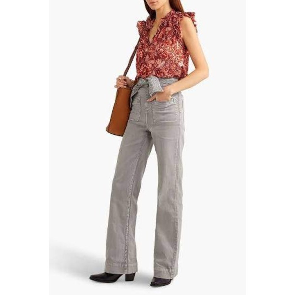 Ulla Johnson Wade Jeans Womens 10 Ash Grey Tie Waist Wide Leg Acid Wash - Picture 15 of 15